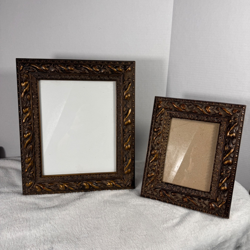 Set of 2 Ornate Bronze Gold Picture Frames 5x7 8x10 Raised Floral Scroll
